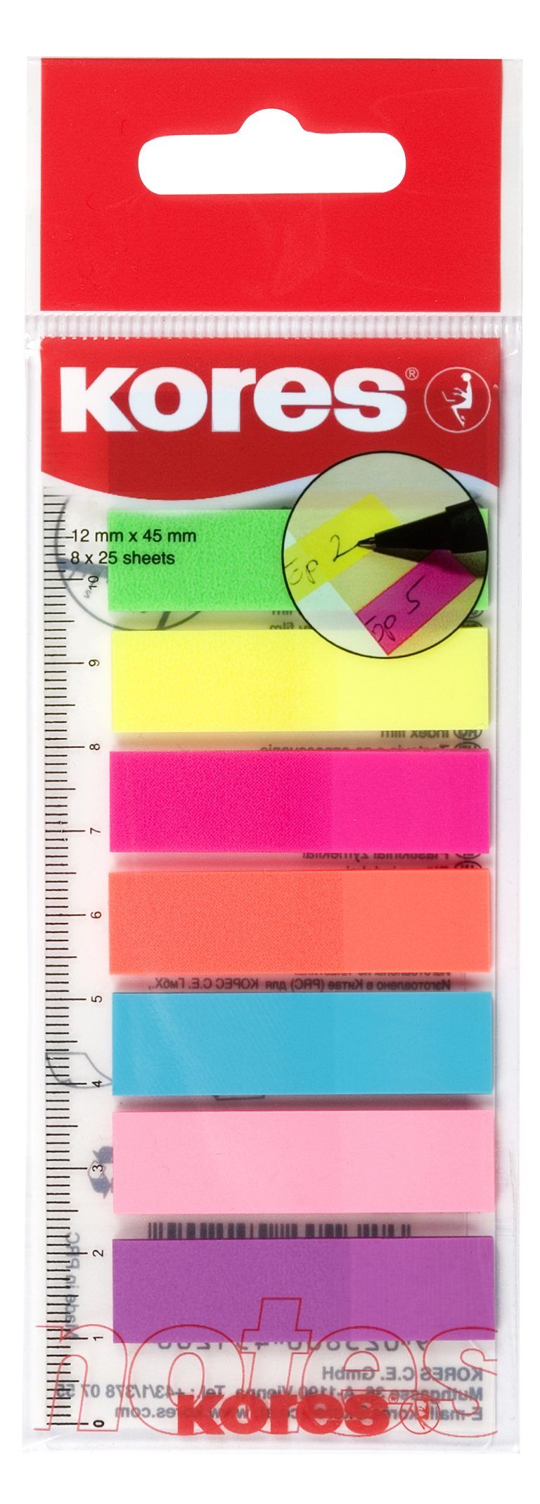Index Plastic 12*45mm 8 Culori*25 File Rigla Kores