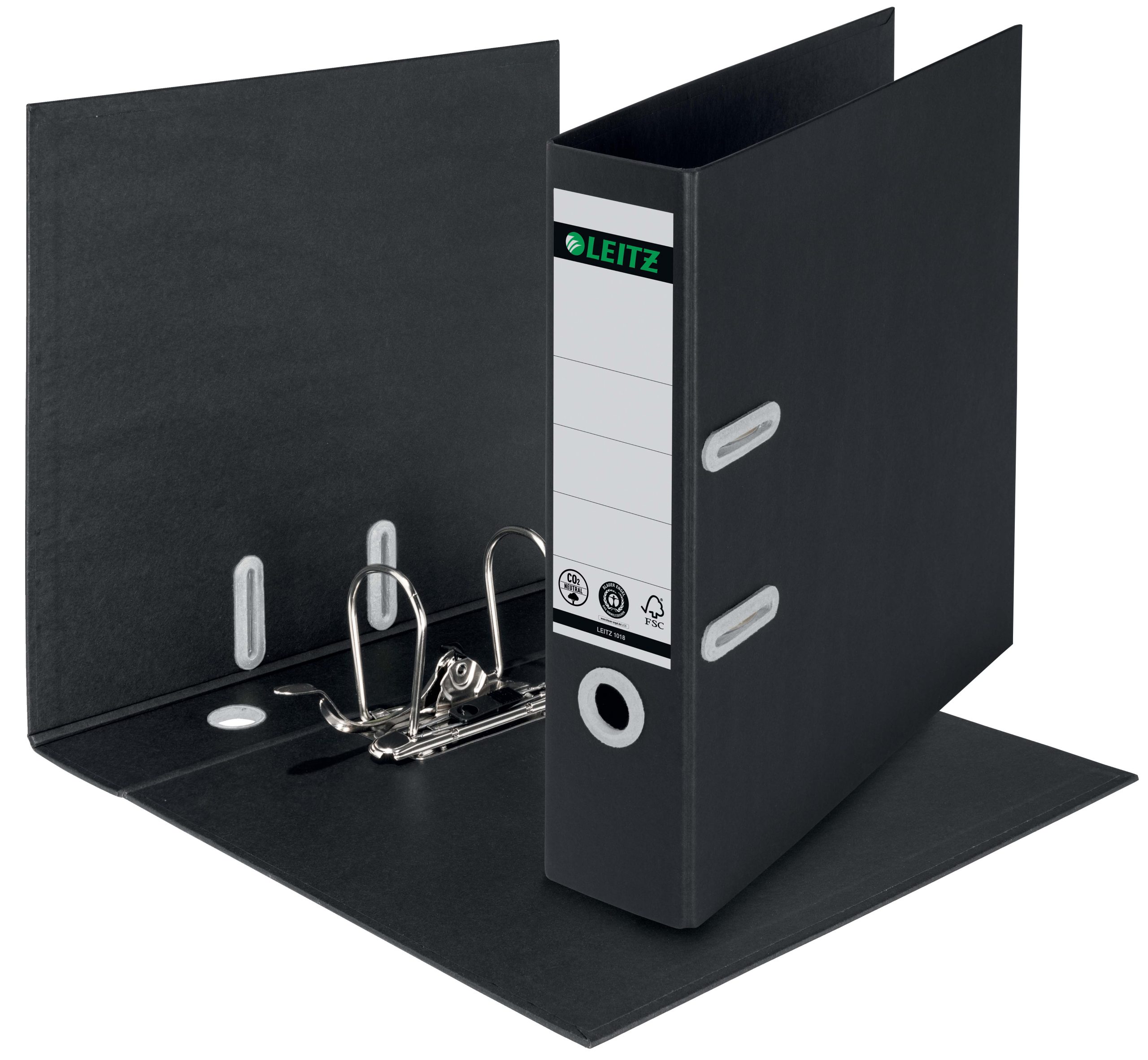 Biblioraft Plastifiat 8cm 180Grade Negru Recycle Fsc Leitz