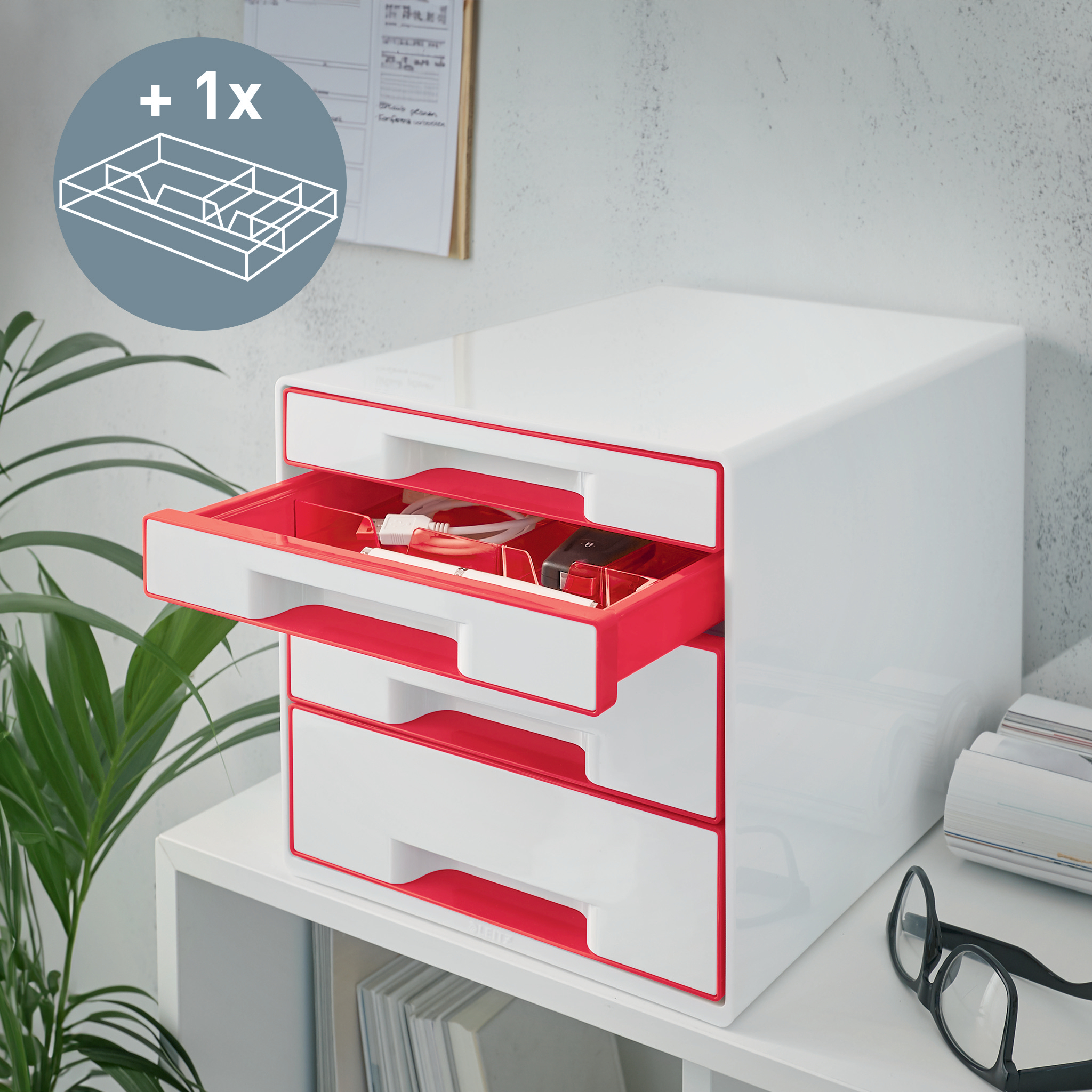 Cabinet 4 Sertare Alb/Rosu Wow Leitz