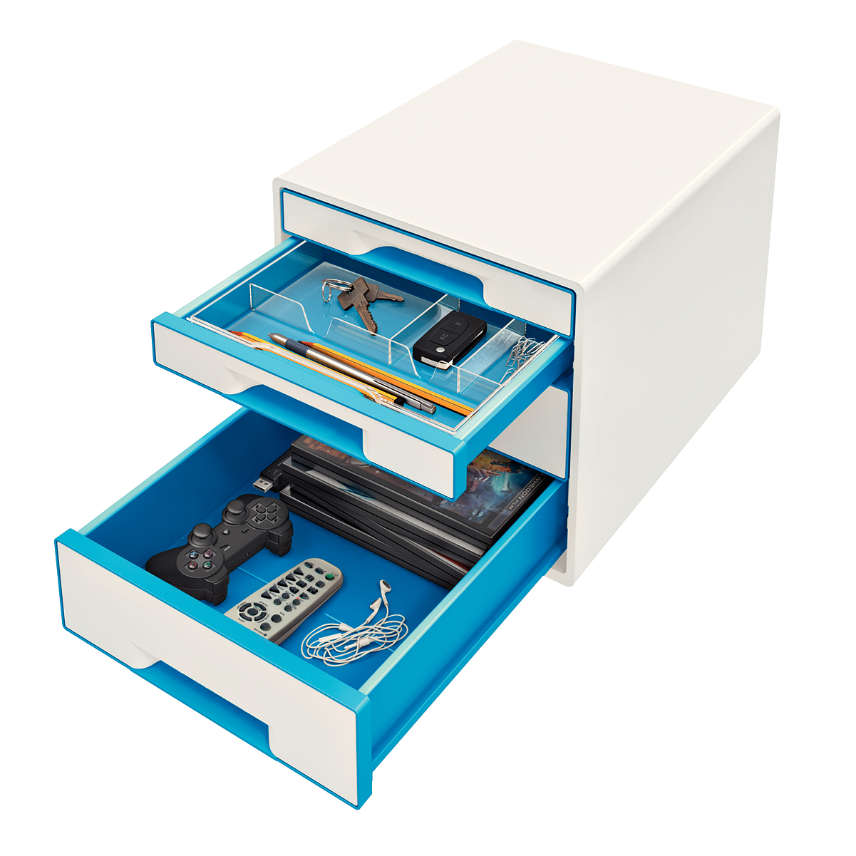 Cabinet 4 Sertare Alb/Albastru Wow Leitz
