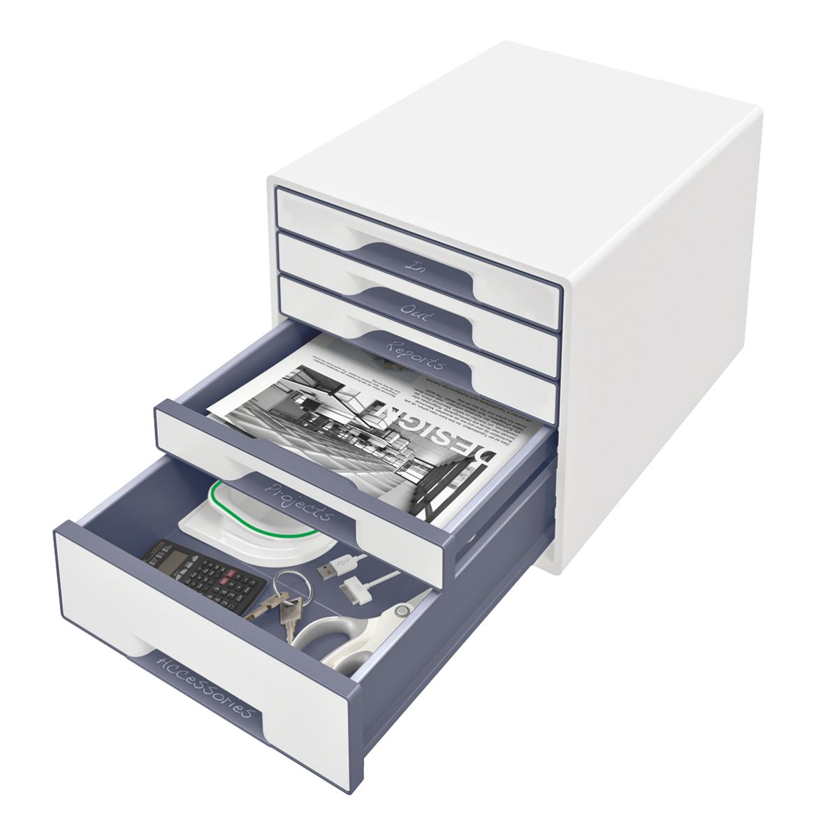 Cabinet 5 Sertare Alb/Gri Wow Leitz