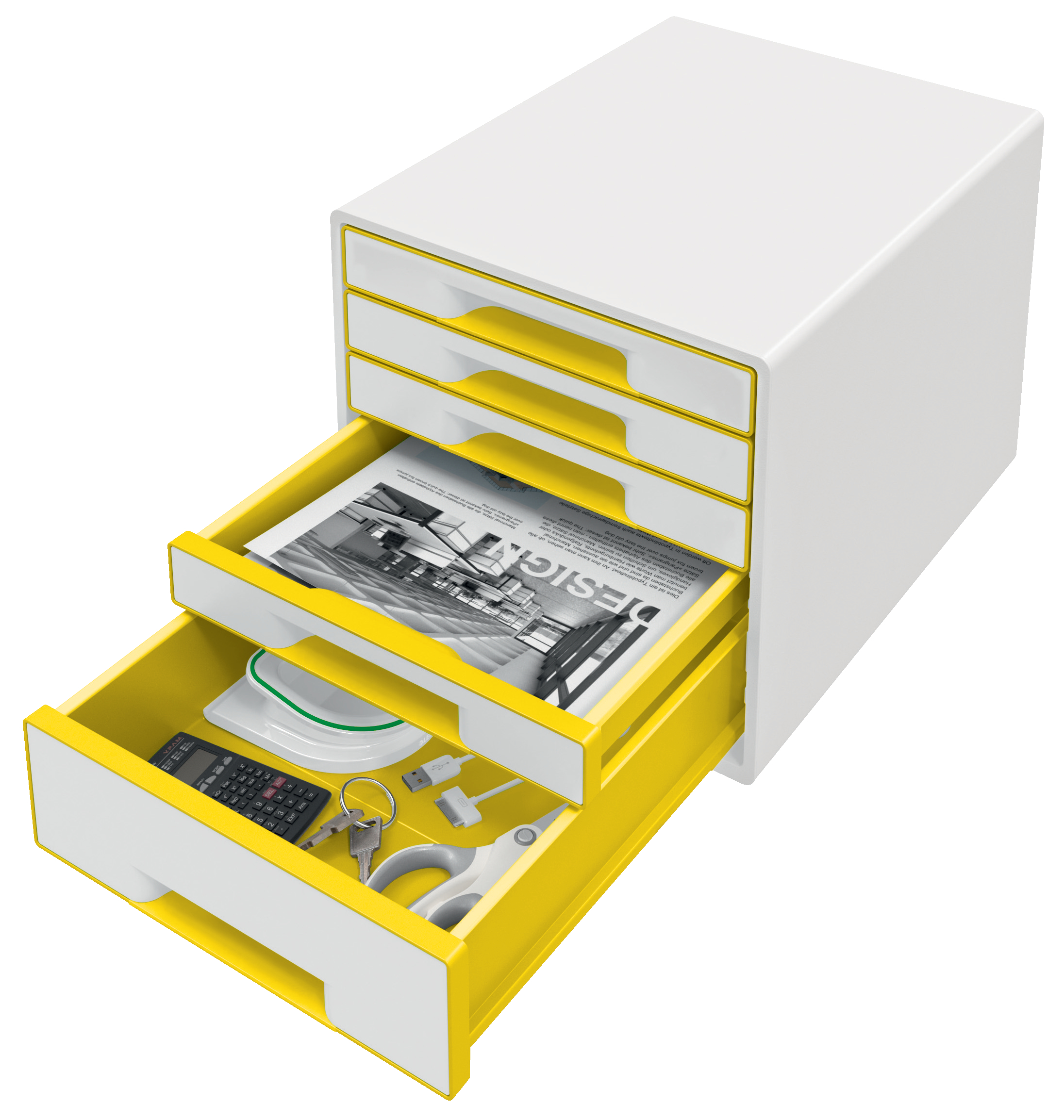 Cabinet 5 Sertare Alb/Galben Wow Leitz