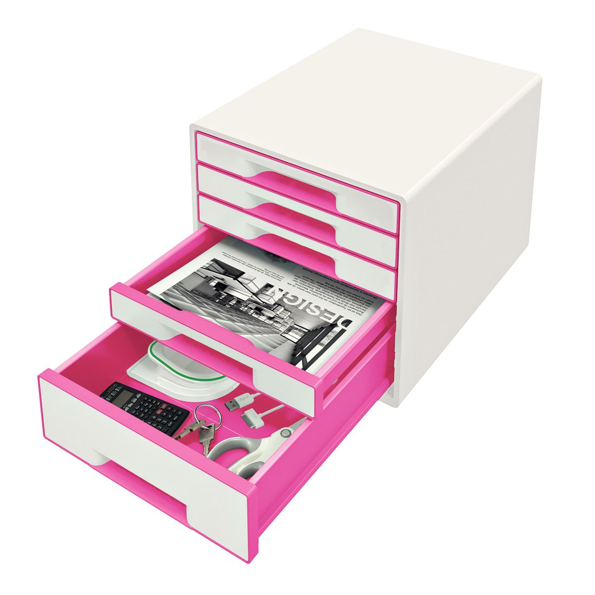 Cabinet 5 Sertare Alb/Roz Wow Leitz