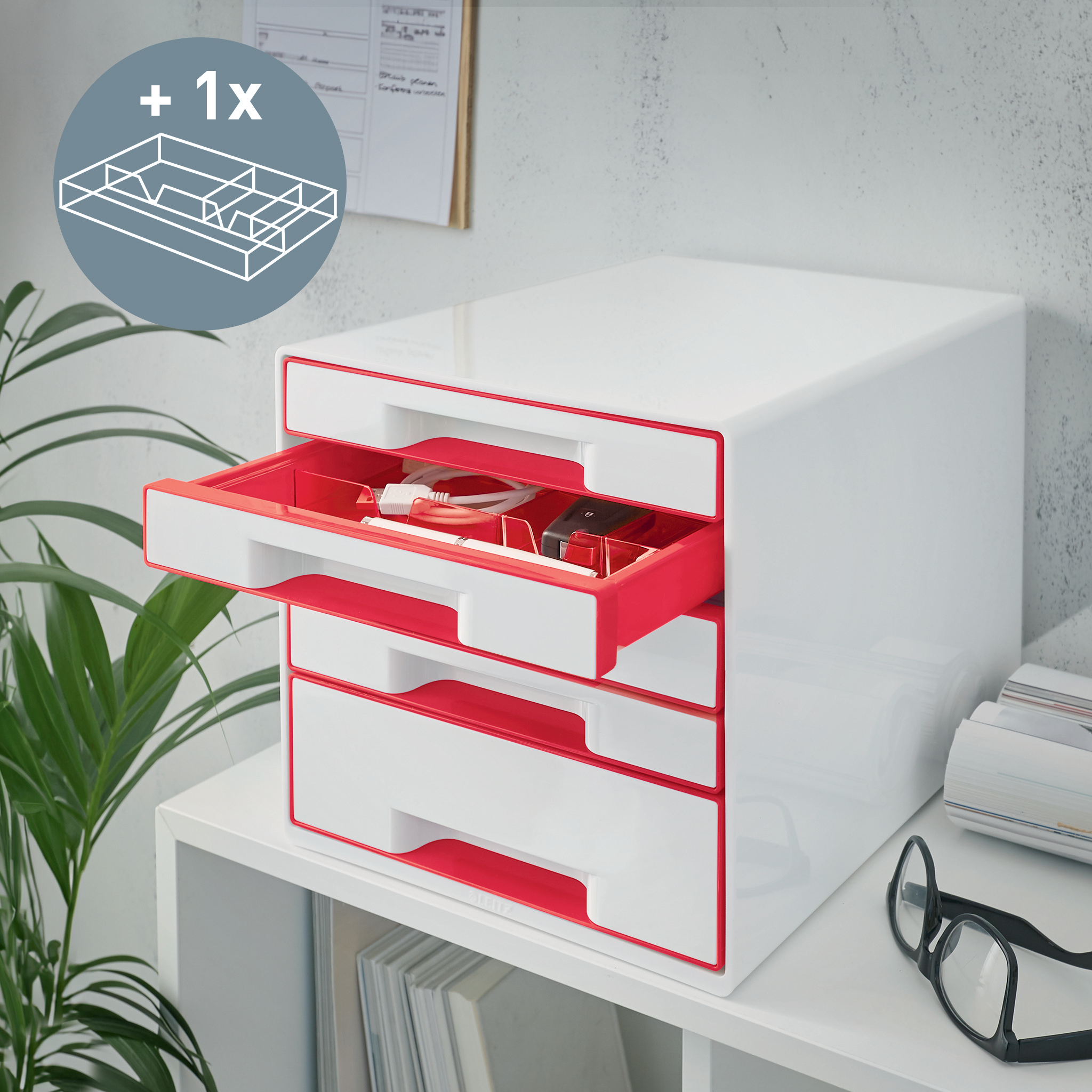 Cabinet 5 Sertare Alb/Rosu Wow Leitz