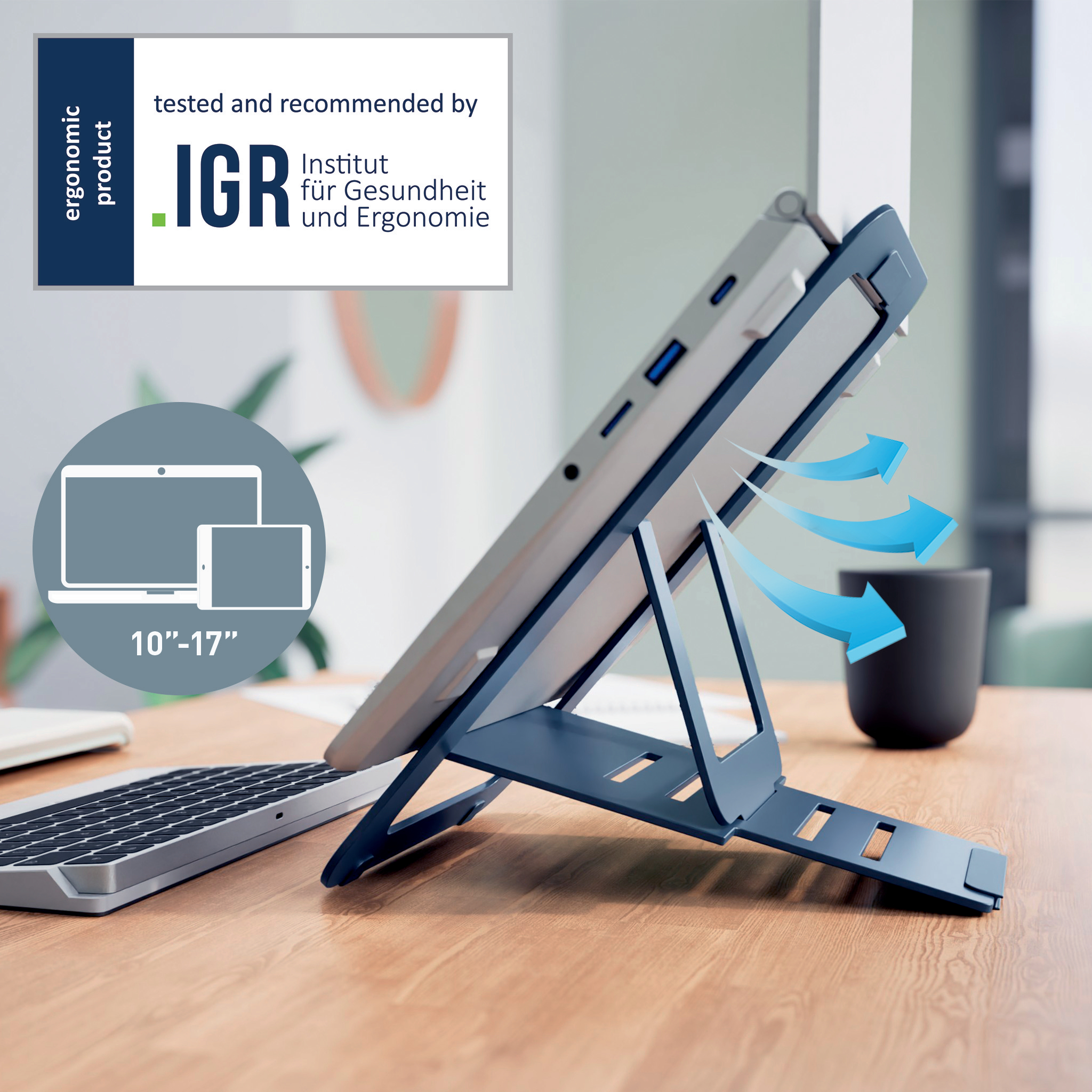 Suport Ergonomic Pentru Laptop Ajustabil Gri Carbune Slim Leitz