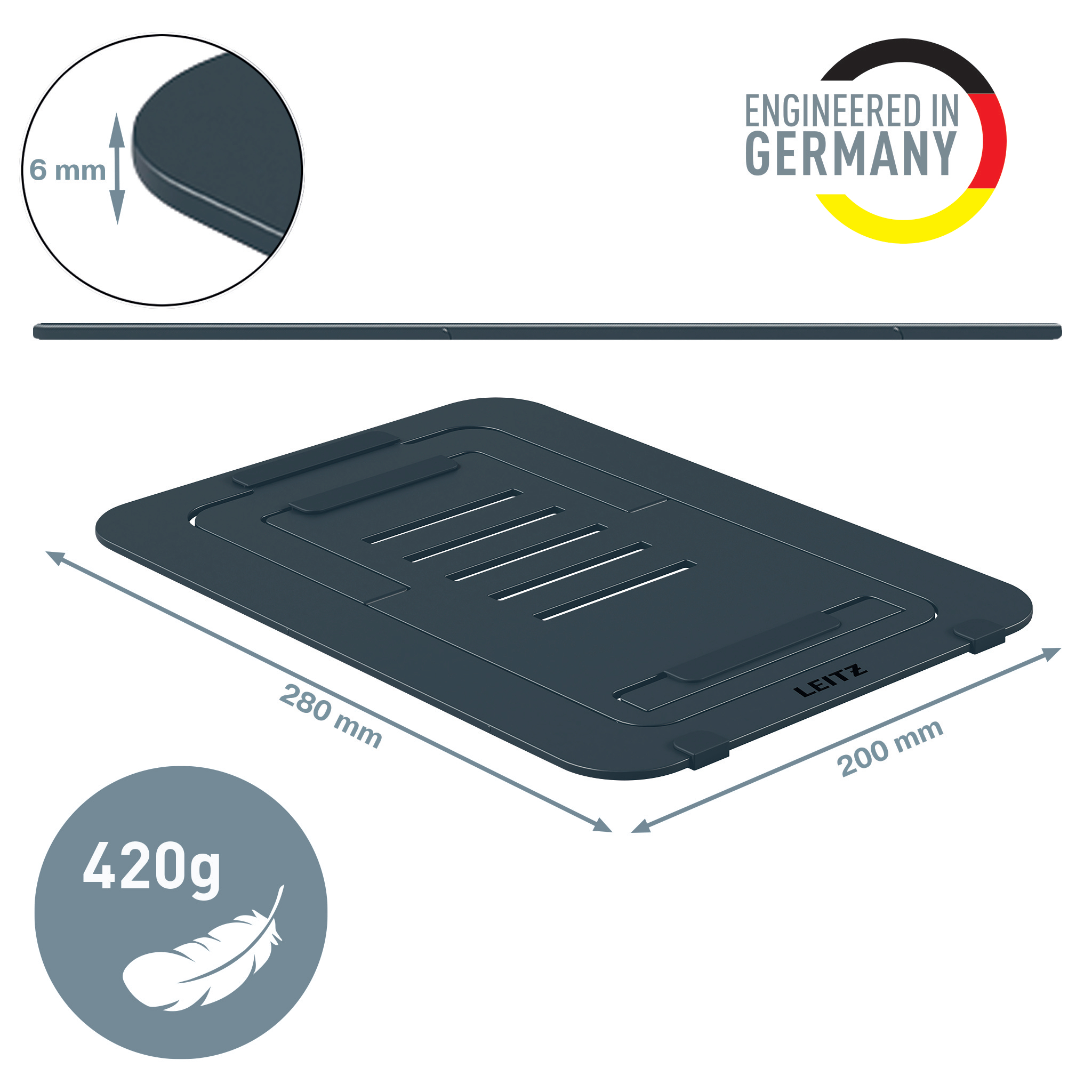 Suport Ergonomic Pentru Laptop Ajustabil Gri Carbune Slim Leitz
