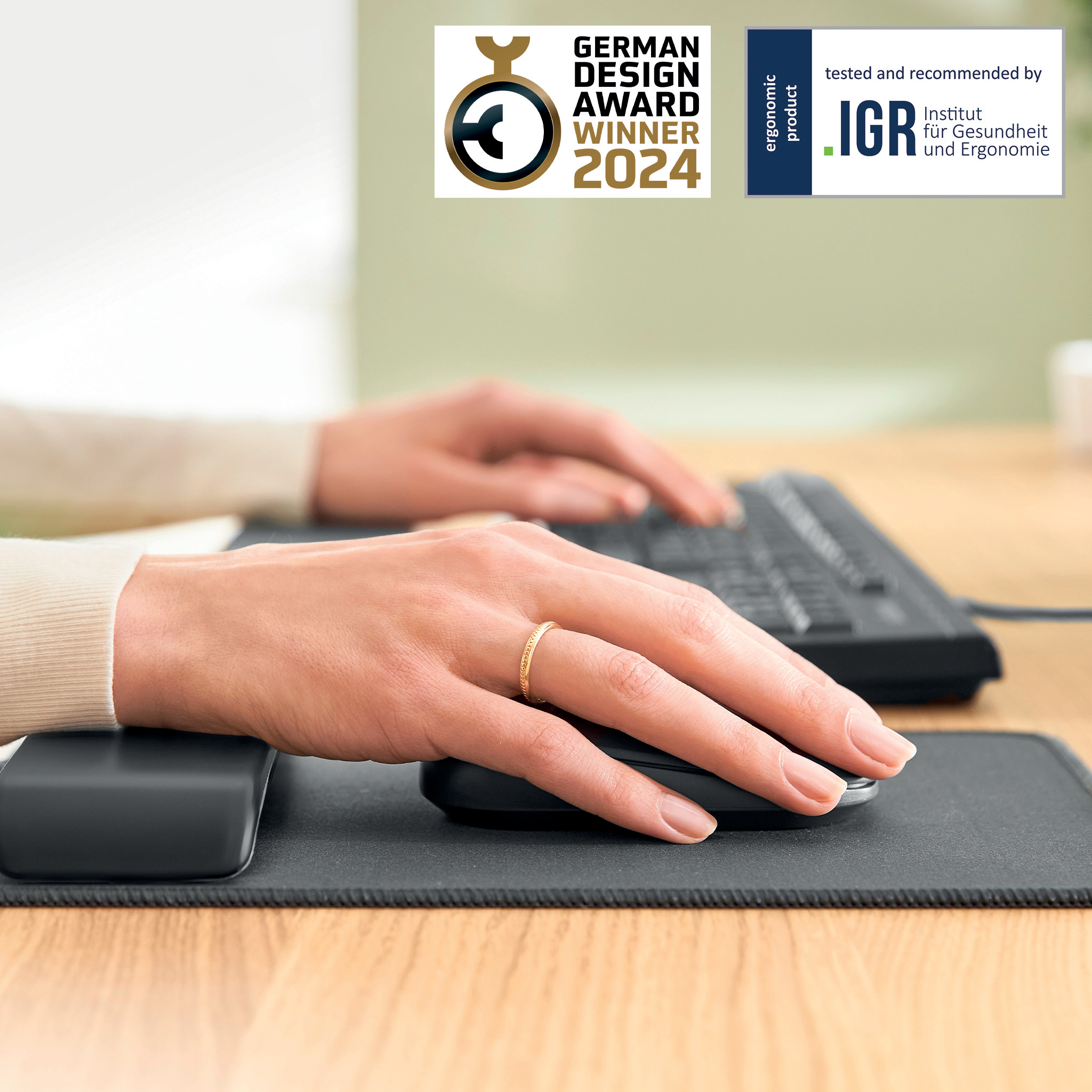 Mouse Pad Si Suport Incheieturi Gri Carbune Ergo Leitz