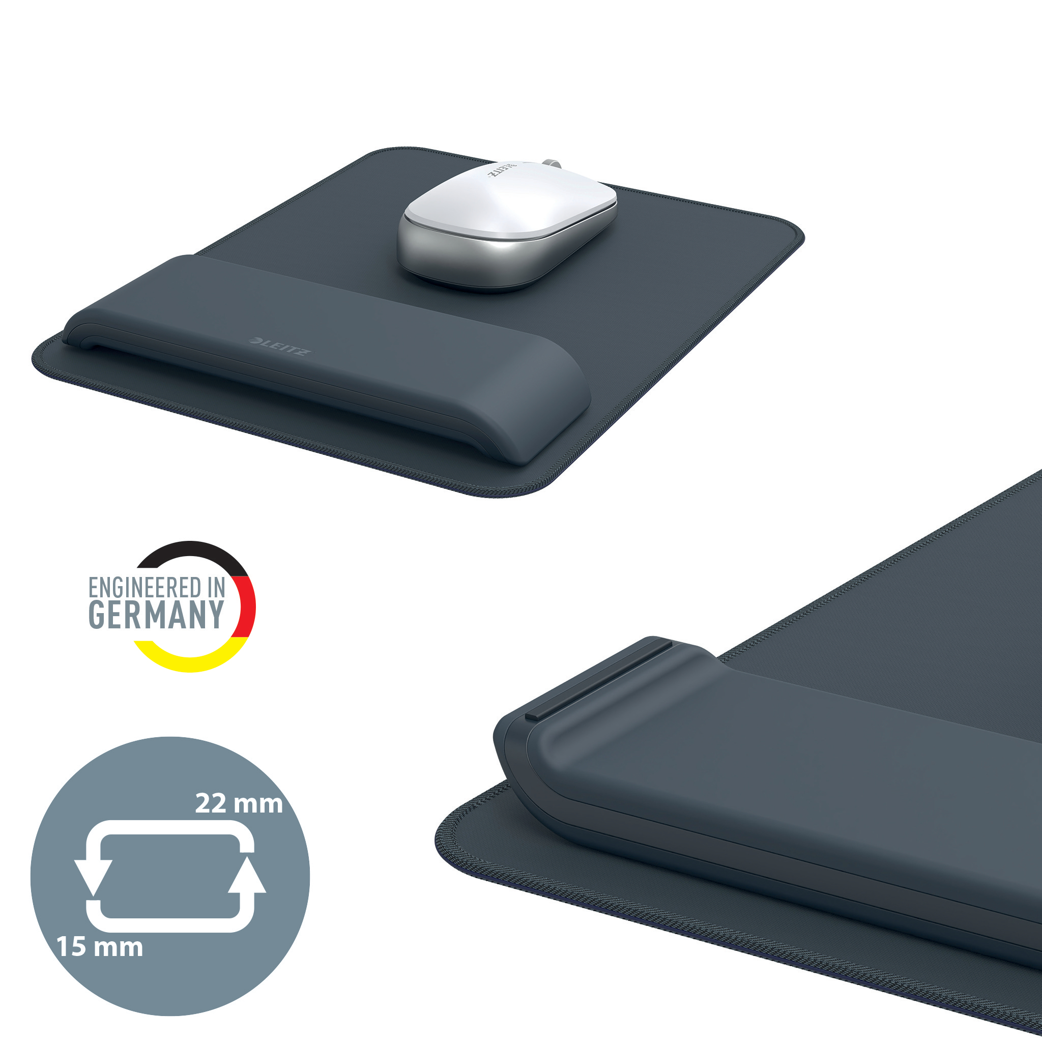 Mouse Pad Si Suport Incheieturi Gri Carbune Ergo Leitz