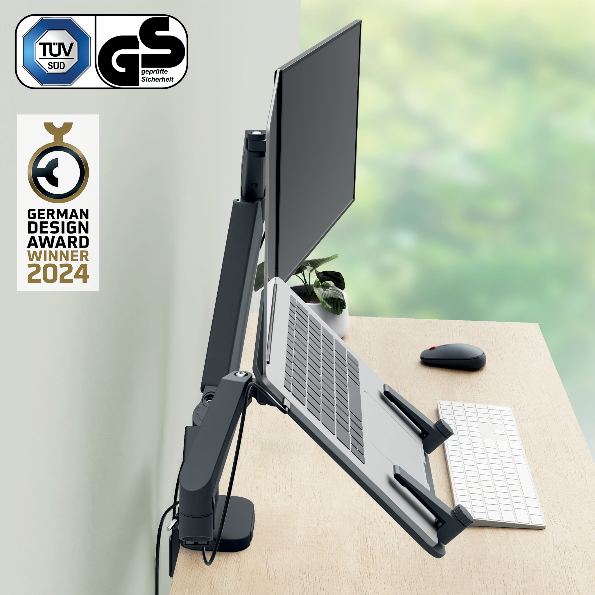 Suport Monitor 2 Brate + Suport Pt Laptop Gri Carbune Leitz