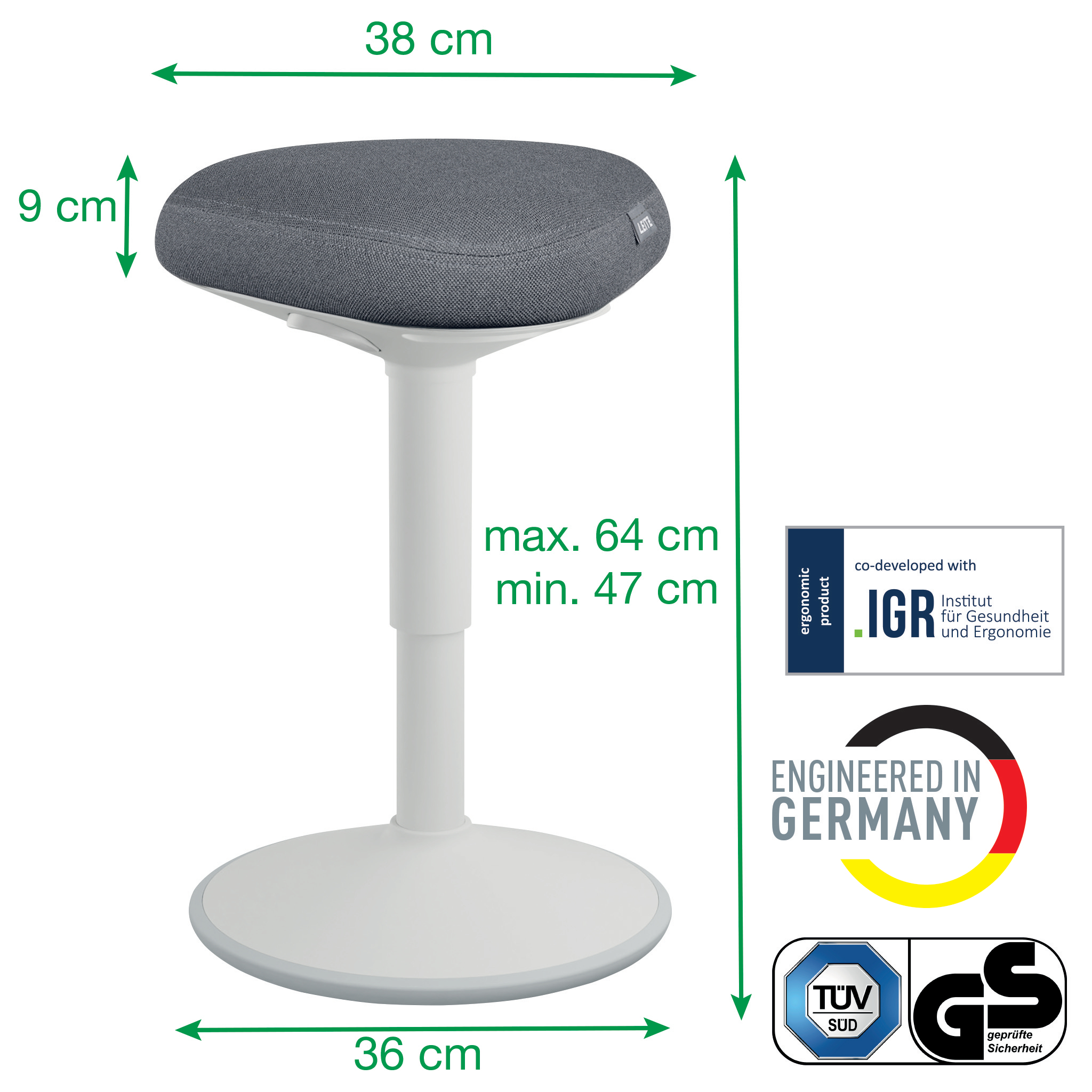 Scaun Reglabil 47-64cm Gri Pastel Leitz