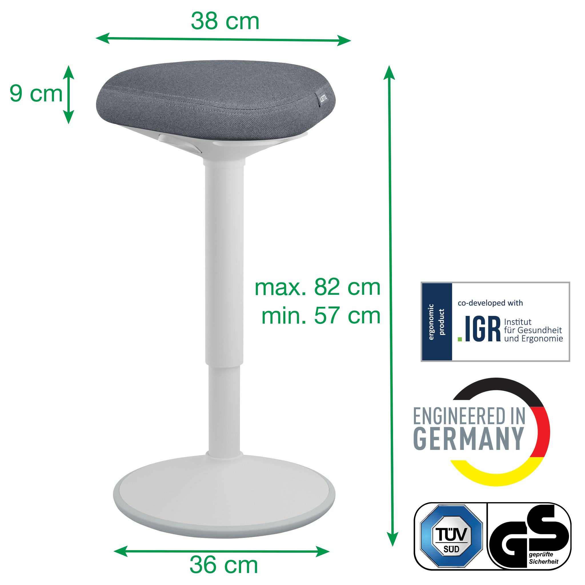 Scaun Ergonomic Reglabil 57-82cm Gri Pastel Leitz