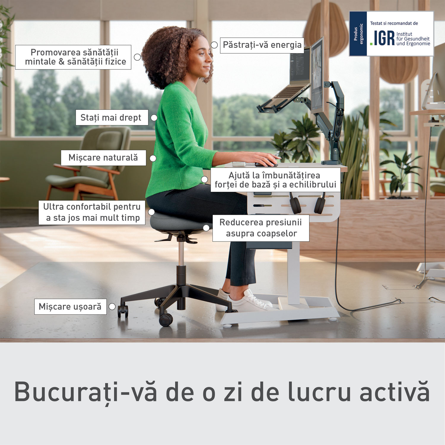 Scaun Ergonomic Pentru Pozitie Sezut/In Picioare Mobil Negru Leitz