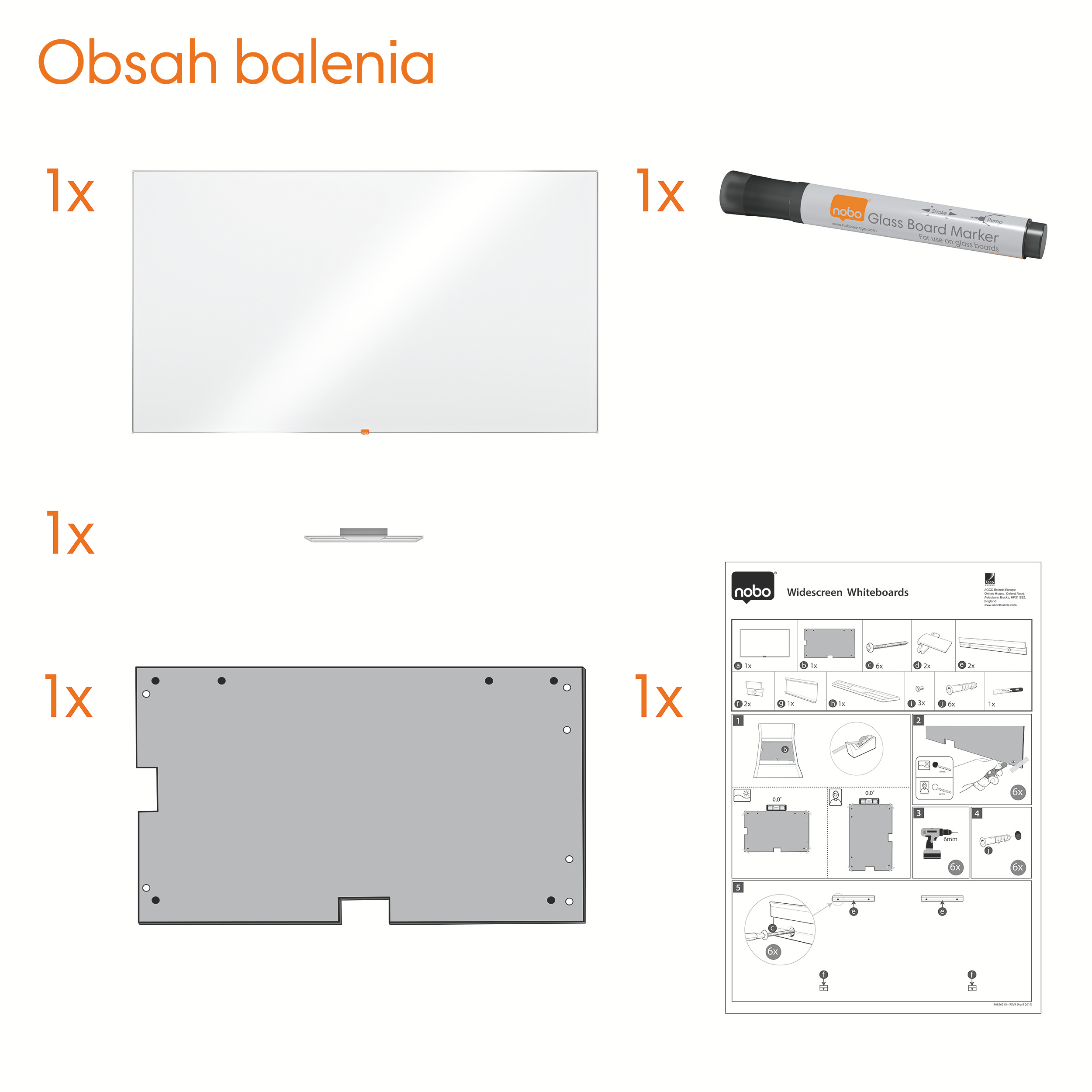 Whiteboard Magnetic Widescreen 85"(1894*1071mm) Nano Clean Nobo