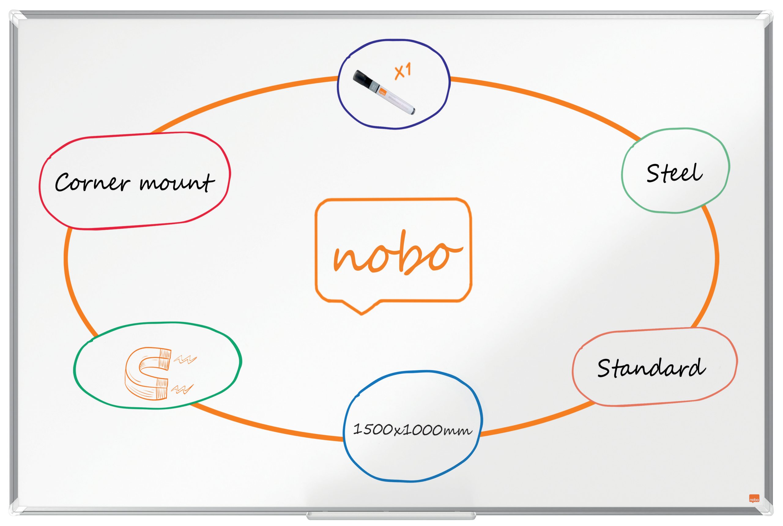 Whiteboard Magnetic Otel Lacuit 100*150cm Premium Plus Nobo