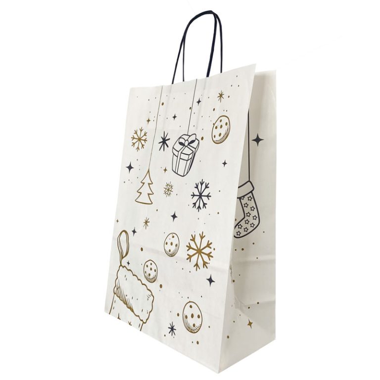 Punga Hartie Maner Rasucit 26 X 12 X 35cm Alb/Alb Craciun Papiroti