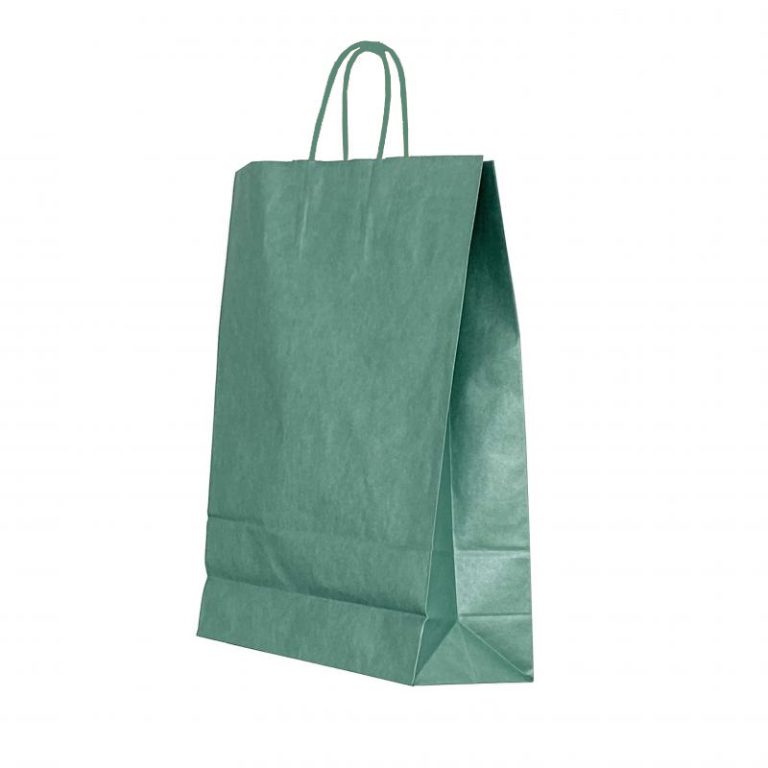 Punga Hartie Maner Rasucit 22 X 10 X 31cm Verde Lucios/Alb Papiroti