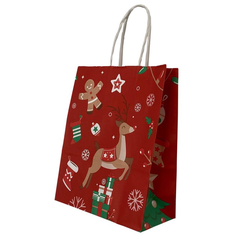 Punga Hartie Maner Rasucit 22 X 10 X 31cm Rosu/Alb Cerb Craciun Papiroti