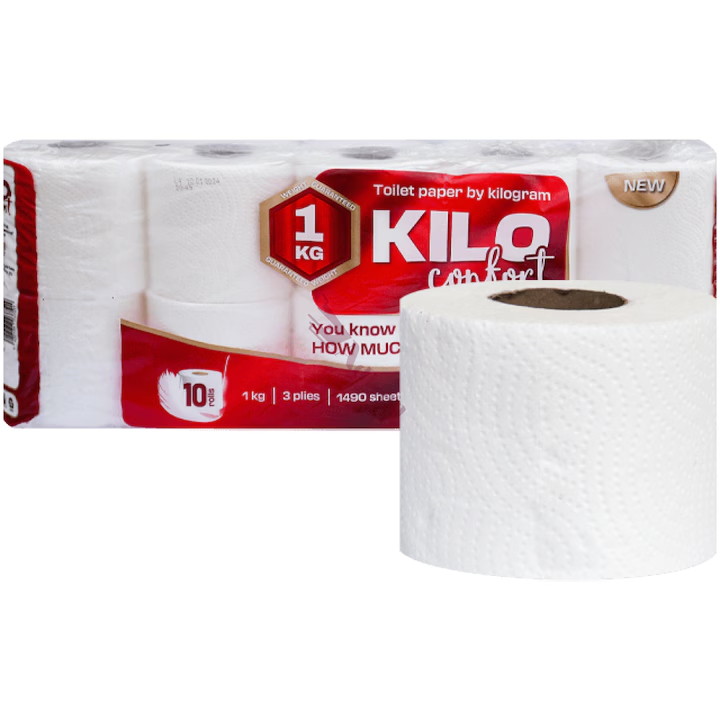 Hartie Igienica Kilo Comfort Alba, 3 Straturi, 10 role / Set