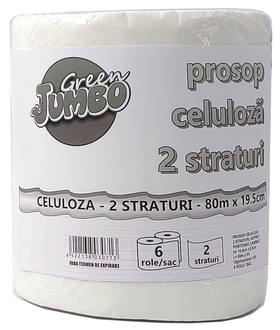 Prosop Hartie Alb Rola 2Str 80M 6/Set Green Jumbo