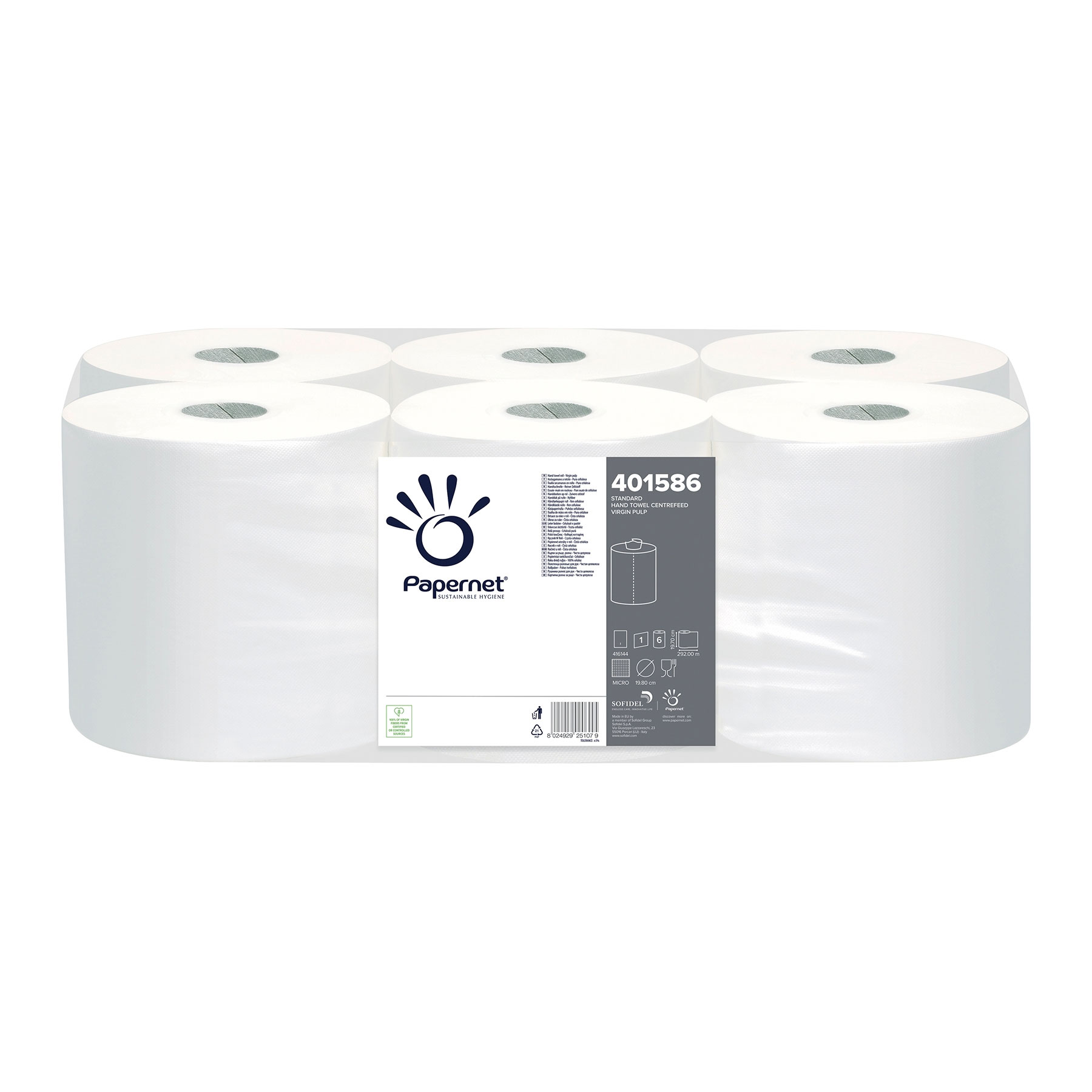 Prosop Hartie Alb Rola 1Str 292M 6/Set Premium Papernet