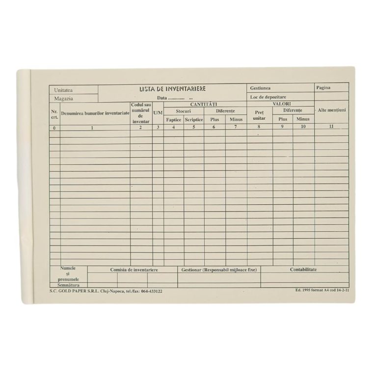 Lista Inventar 11 Coloane Orizontala