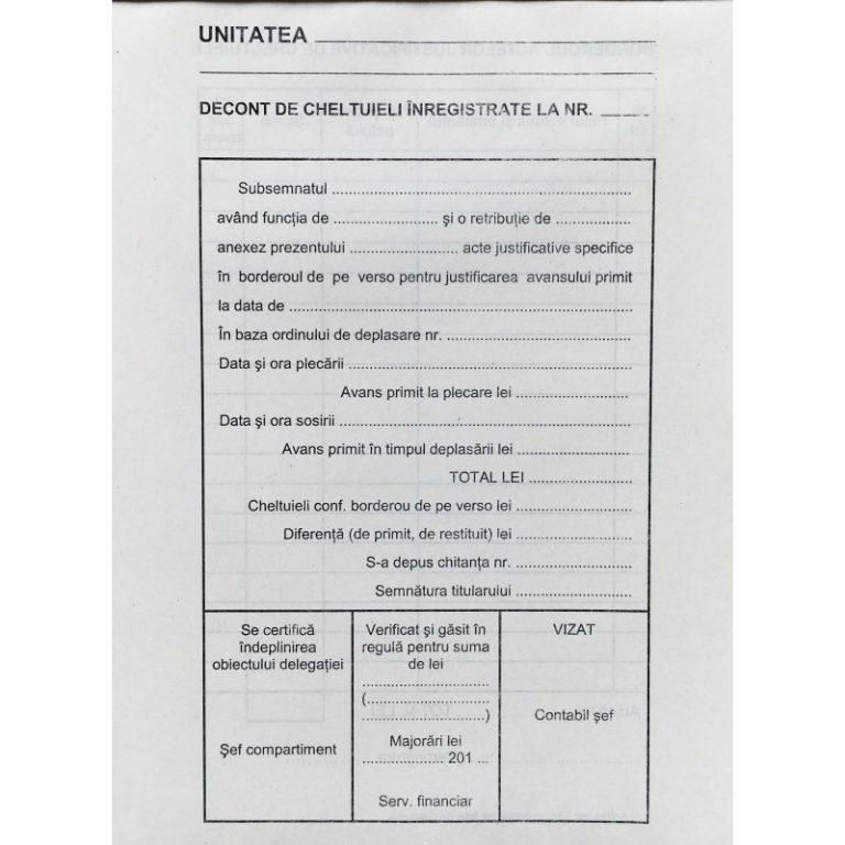 Decont De Cheltuieli Inregistrate A5