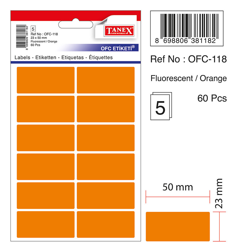 Etichete 23*50mm Colturi Rotunde Portocalii 60/Set Tanex