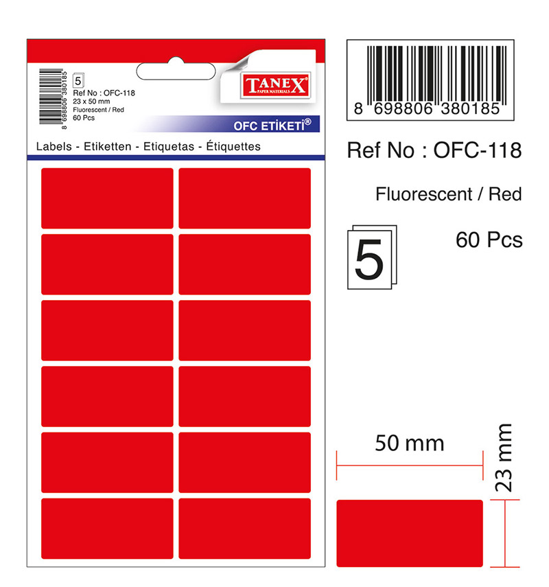 Etichete 23*50mm Colturi Rotunde Rosii 60/Set Tanex