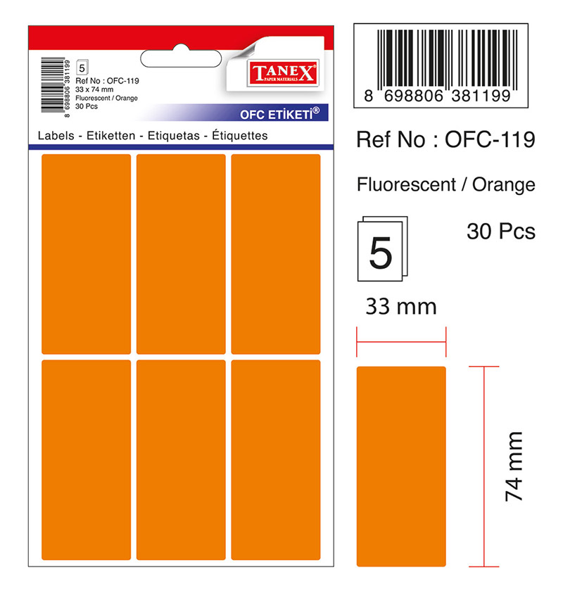 Etichete 33*74mm Colturi Rotunde Portocalii 30/Set Tanex