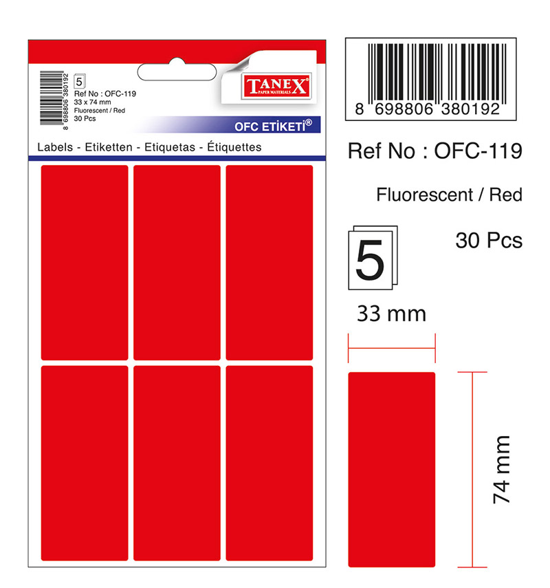 Etichete 33*74mm Colturi Rotunde Rosii 30/Set Tanex