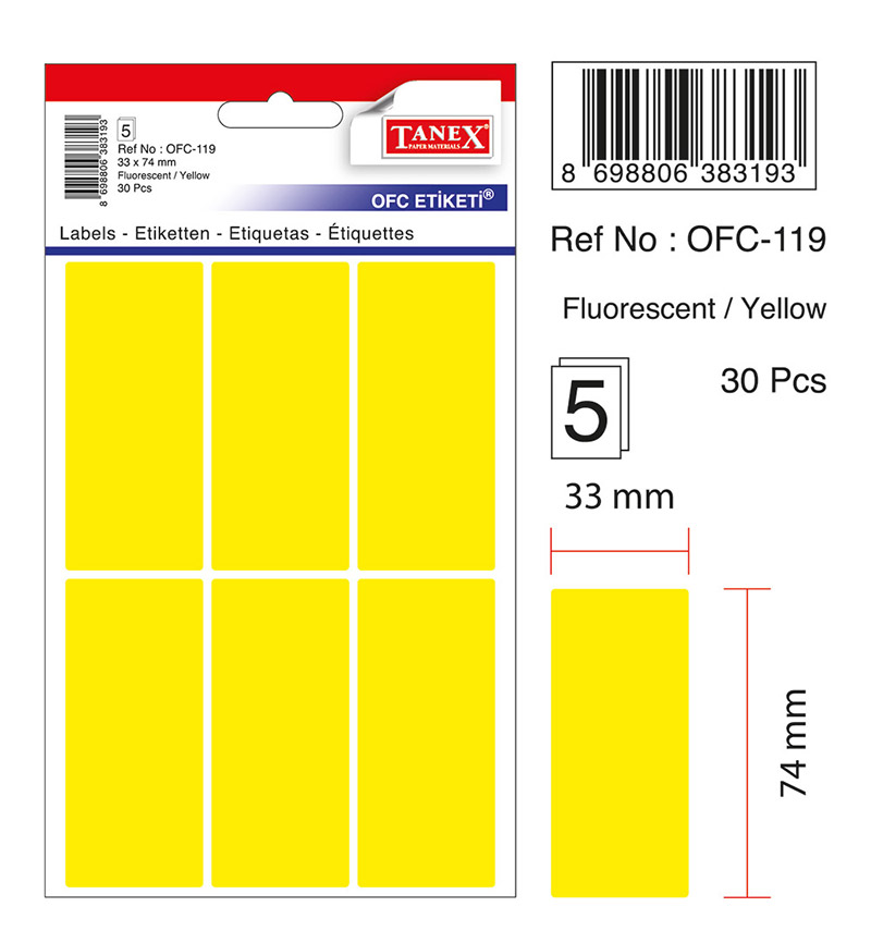 Etichete 33*74mm Colturi Rotunde Galbene 30/Set Tanex