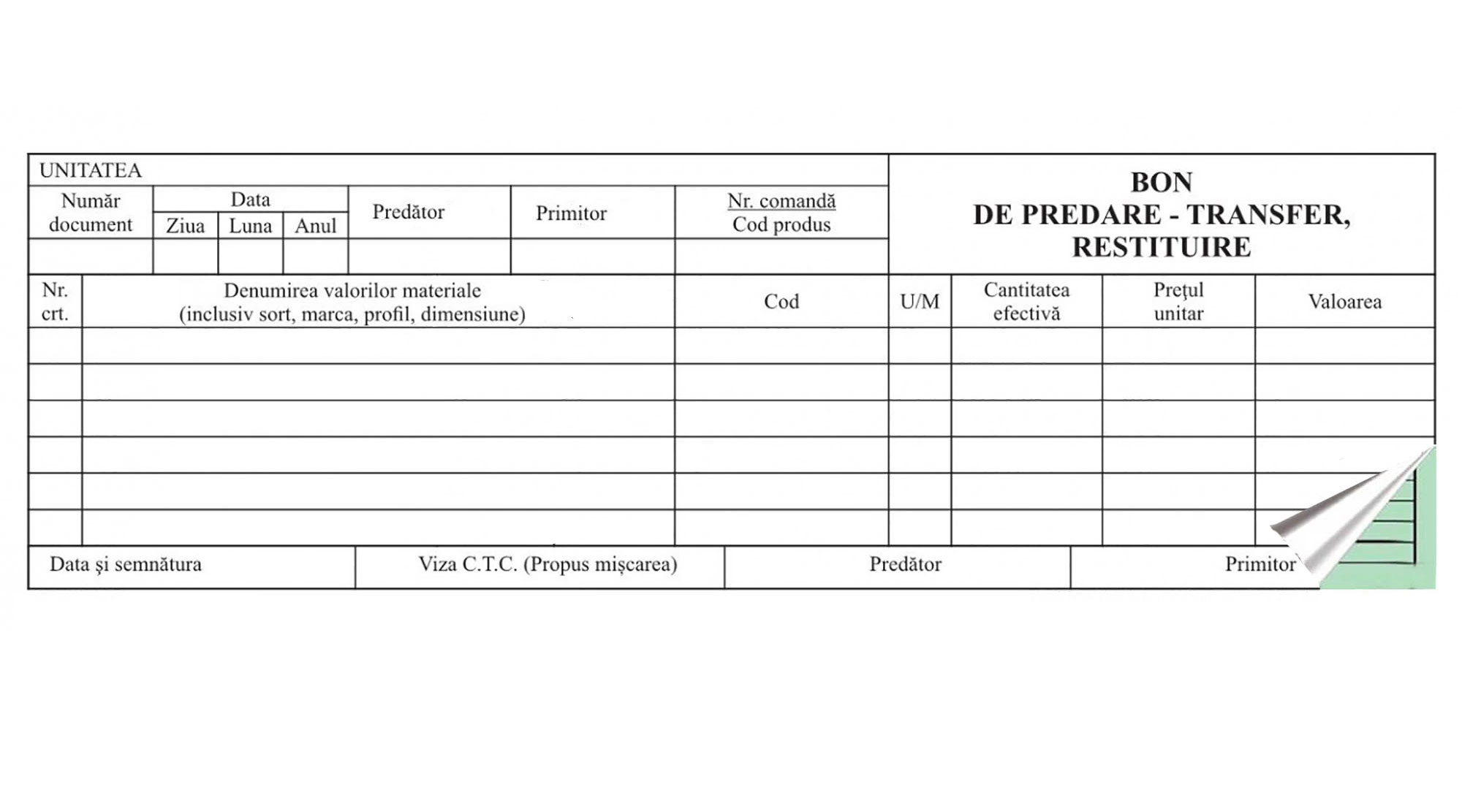 Bon Predare Transfer Restituire Autocopiativ