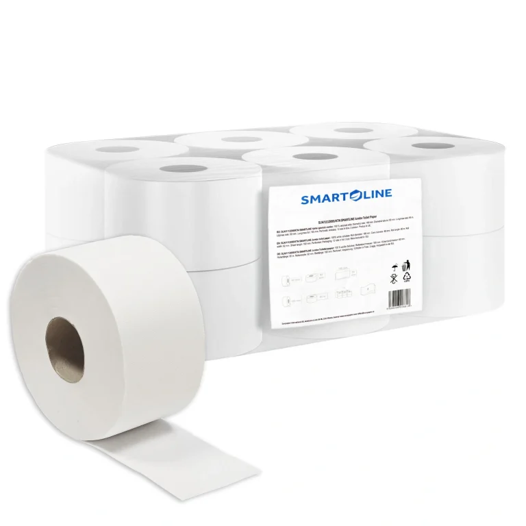 Hartie igienica mini jumbo SmartLine, alba, 2 straturi, 95m/rola, 12 role/bax