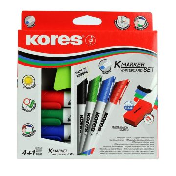 Marker Whiteboard 4/Set 3mm + Burete Magnetic Kores