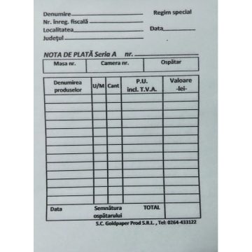 Nota Plata Autocopiativ 2 Exemplare