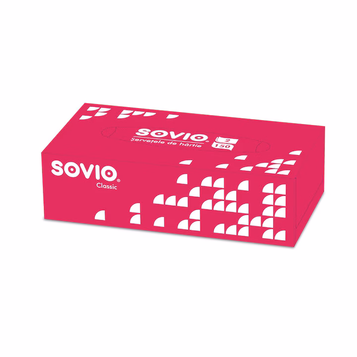 Servetele cutie, 2 straturi, albe, 150buc/set, Sovio