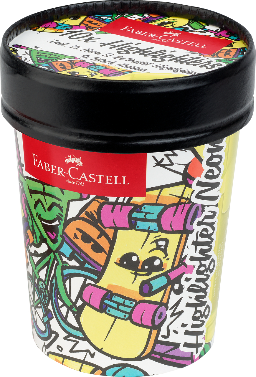 Set 10 Textmarkere Superfluorescente Editie Speciala Cutie Inghetata Faber-Castell