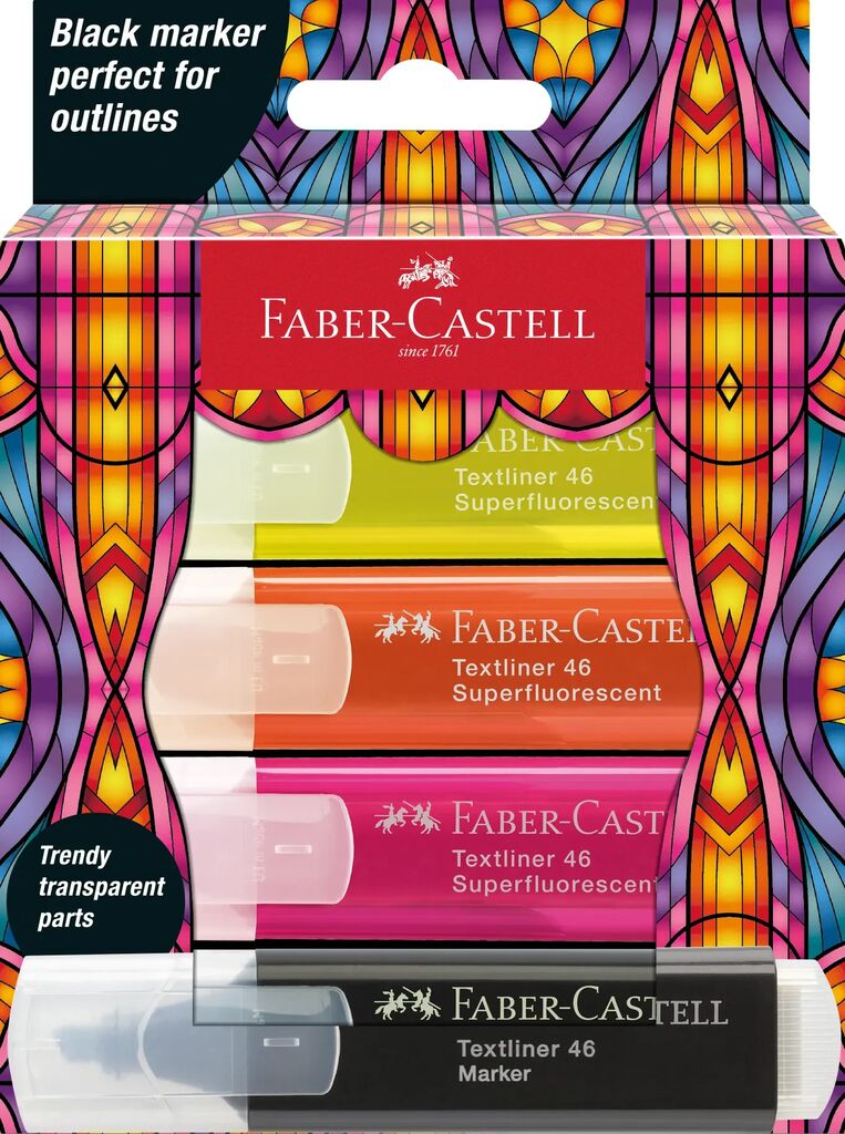 Textmarker Set 4 Superfluorescent Editie Speciala Glassy Faber-Castell